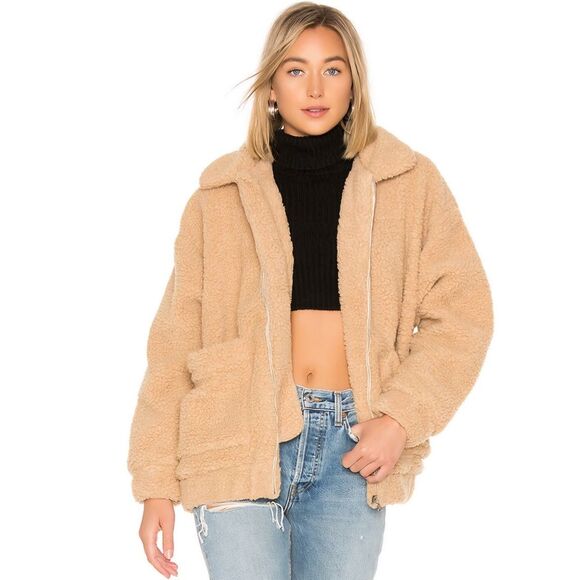 I.AM.GIA Pixie Oversized Teddy Coat Caramel Sherpa Zip Up Jacket Coat Women XS - Picture 1 of 8